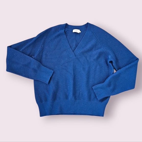 The Reset Sweaters - The Reset R Label 100% Wool Navy Blue V-Neck Preppy Oversized Sweater Sz XS- M